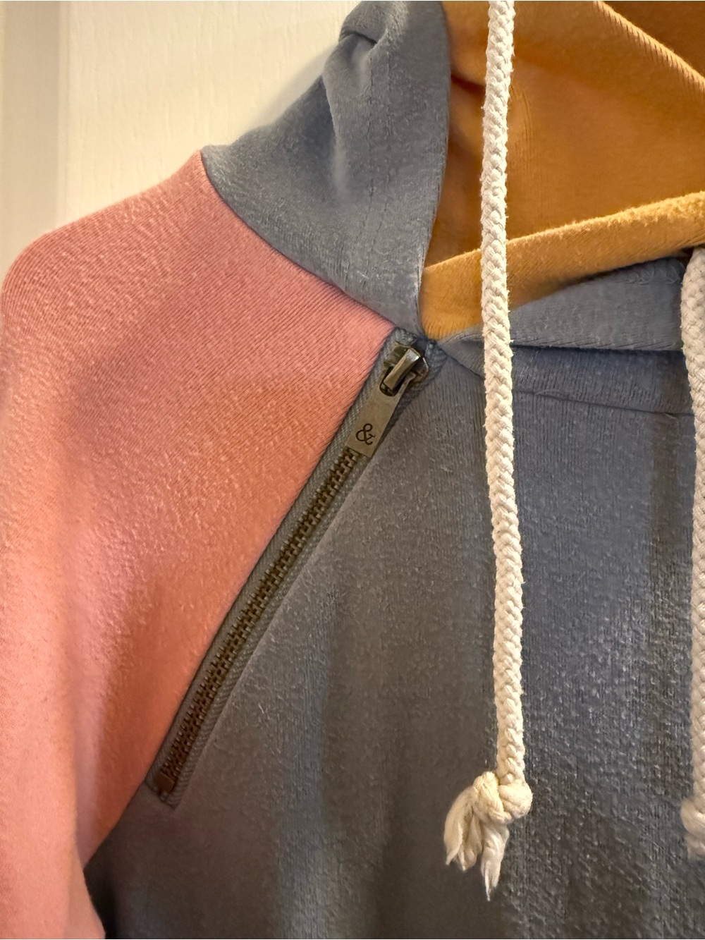 AMPERSAND AVE Gray, Pink & Yellow “DoubleHood” Sweatshirt - Picture 5 of 7